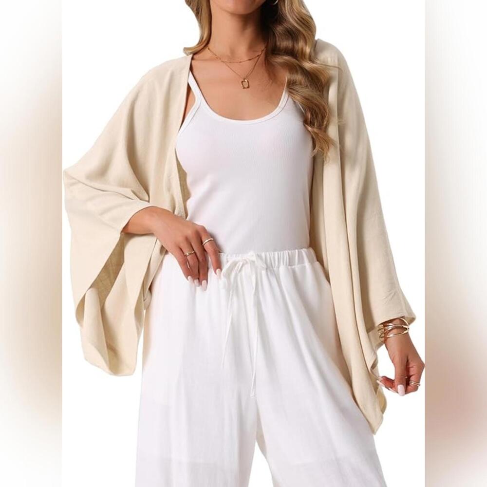 NWOT Seta T Women's Linen 3/4 Sleeve Open Front Loose Cover Up Cardigan, XL